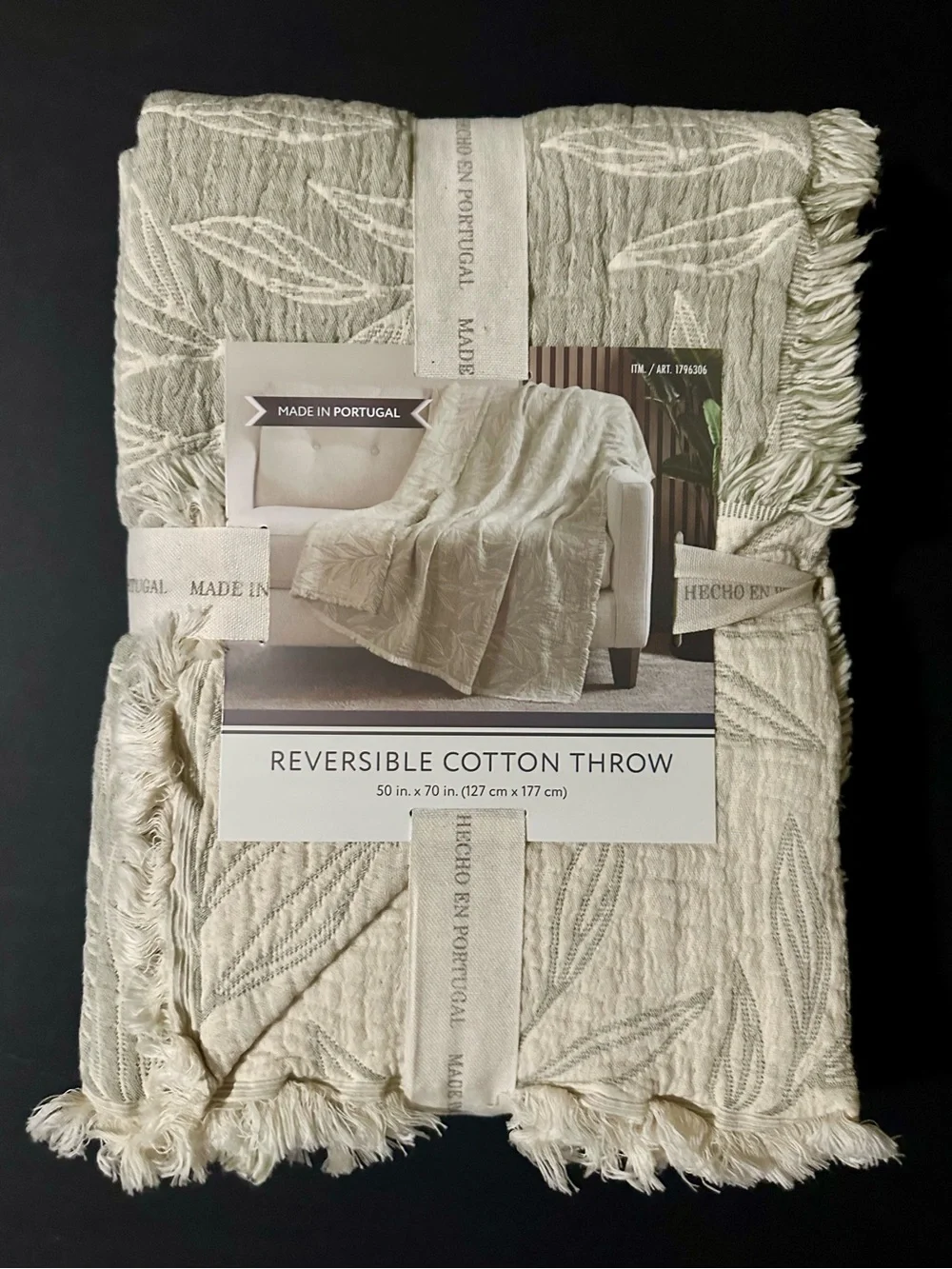 🎁Nemcor Made in Portugal Reversible Cotton Throw Blanket in Light Green 50”x70”